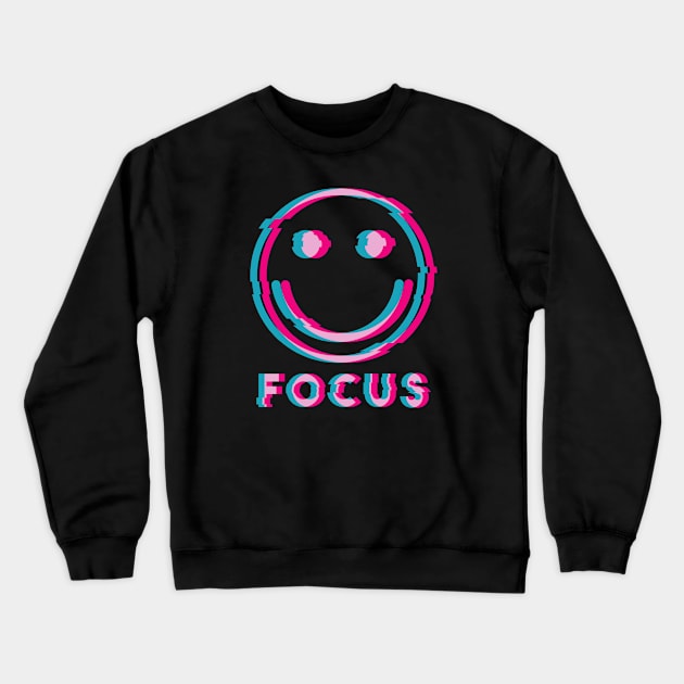 Glitch Smiley Face Focus (pink and blue glitch) Crewneck Sweatshirt by A Comic Wizard